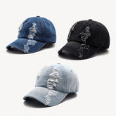 Men’s Washed & Worn Ripped Denim Cap – Vintage Street Style Baseball Hat
